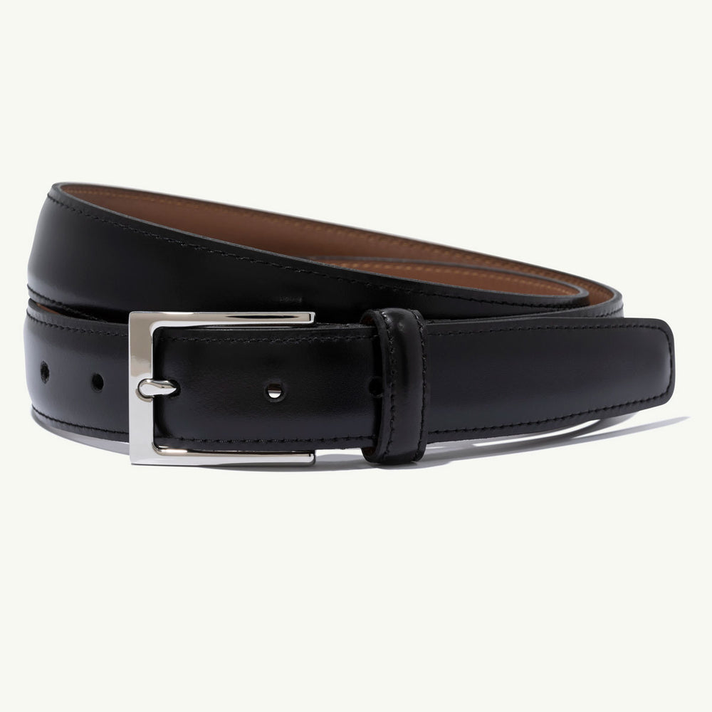 Men's Black Leather Dress Belt. Made in USA. Premium Italian